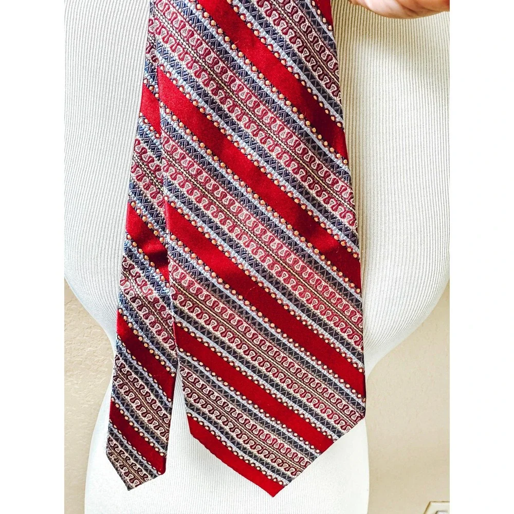 Robert‎ Talbott Studio Silk Tie Red Blue Gold Geometric Stripe Wide 4